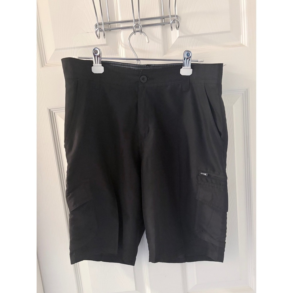 Burnside Men's 34 Black Hybrid Swim Cargo Shorts Zip Pockets Board Shorts